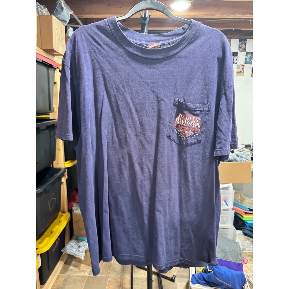 Harley‎ Davidson Denney's Springfield MO Vintage Pocket T-Shirt Navy Blue Men XL